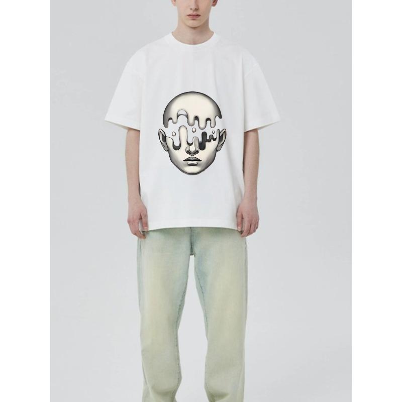 Black T Shirt with Abstract Face Print for Casual Wear