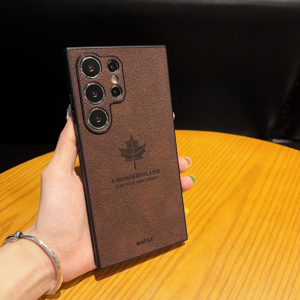 Suitable for Samsung S24Ultra Leather Maple Leaf Mobile Phone Case S23plus Leather Business S22u Anti Fall