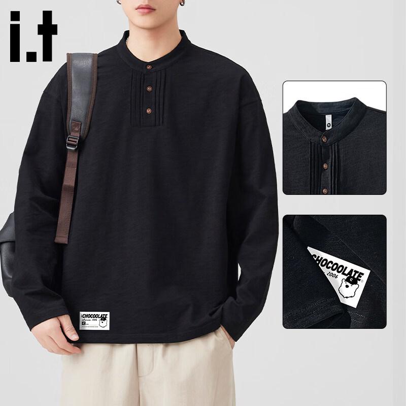 

:CHOCOOLATEit Men s American Trendy Henry Collar Long Sleeve T-Shirt L