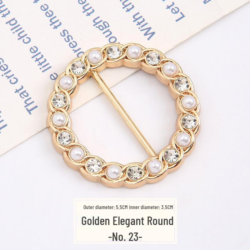Pearl Rhinestone Waist Buckle Scarf Fastener Hem Knot Button for Women