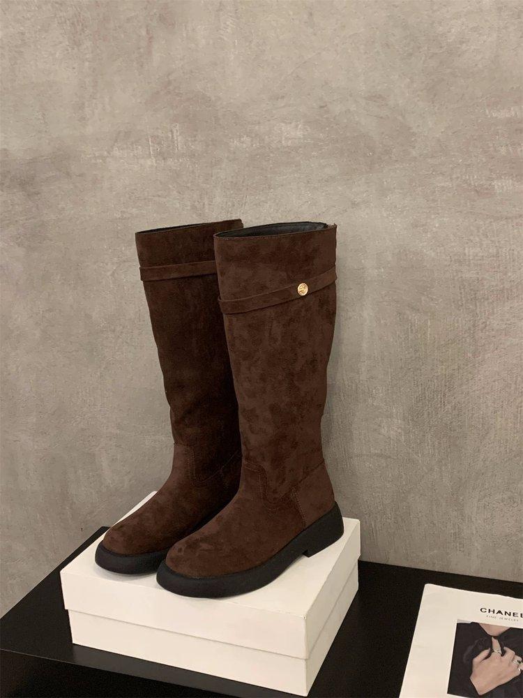 Thick-soled Small Man Black Medium Tube Knight Boots Women's Shoes 2025 New Spring, Autumn and Winter Thin Version Long Tube Long Boots