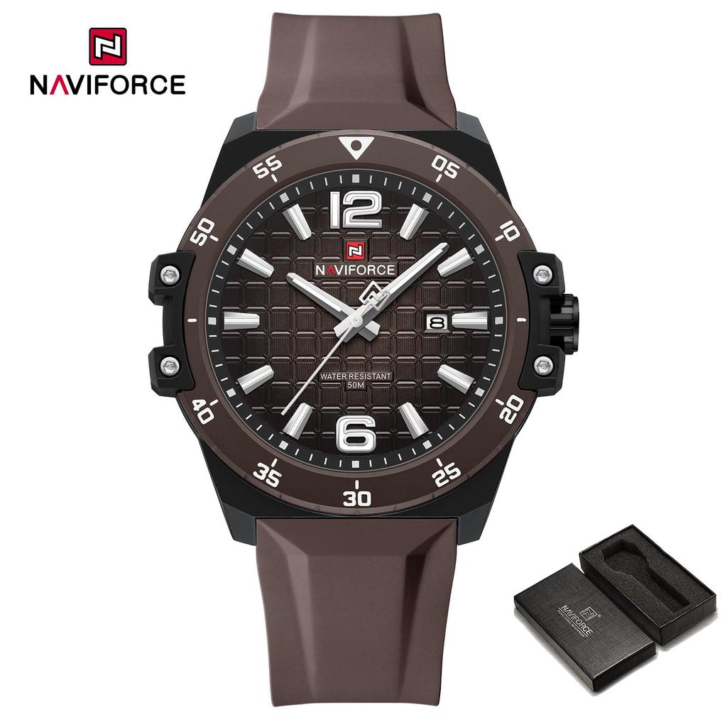 Naviforce Original Fashion Quartz Men Watch Silicone Strap Waterproof 50m Calendar Luminous Pointer Men Boys Casual Lightweight Watch NF7122