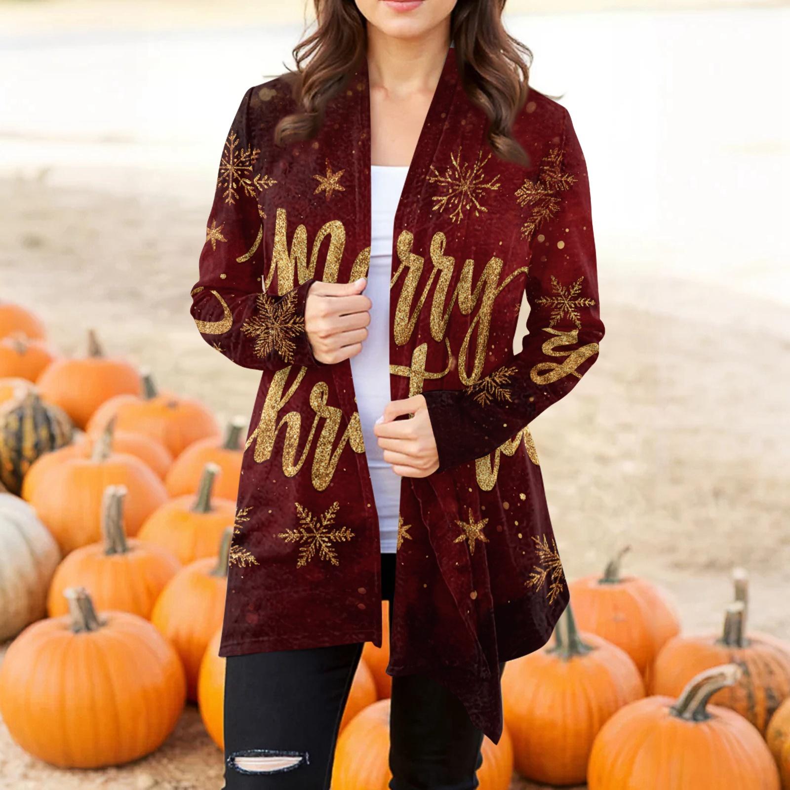 

Женская модная повседневная куртка-кардиган средней длины с принтом на Хэллоуин и нерегулярным подолом S