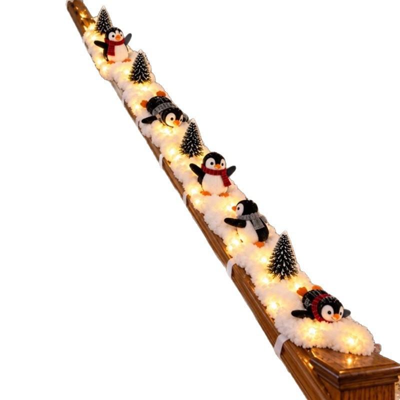 Penguin Christmas Stair Snow Decor Set Festive Holiday Home Decoration