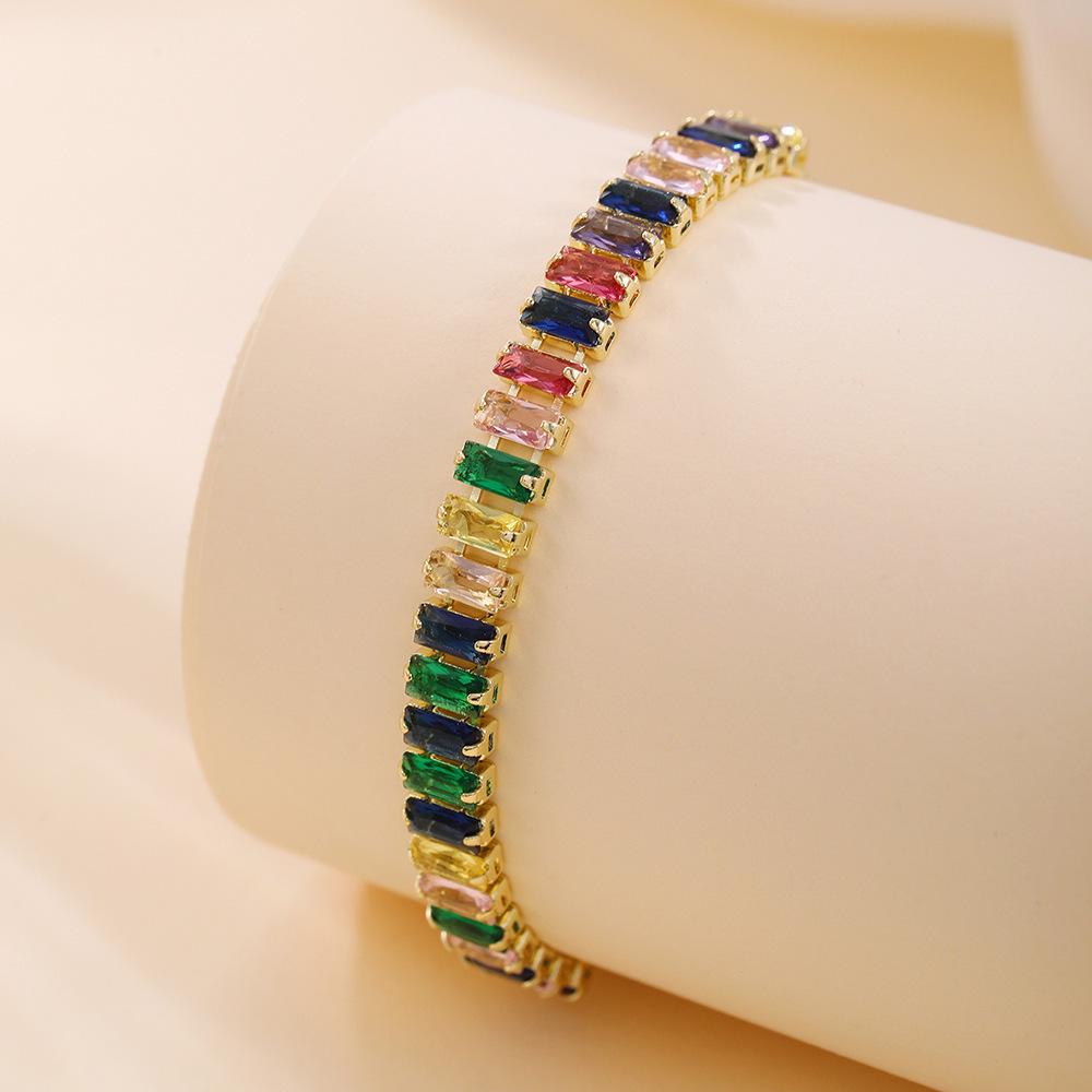 

Европейская и американская мода, красочный браслет из белого циркона, женские украшения из латуни с покрытием из 18-каратного золота 19 cm
