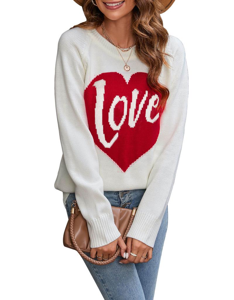 Europe, America autumn and winter new sweater women's clothing loose love letter round neck pullover long sleeve knitted sweater