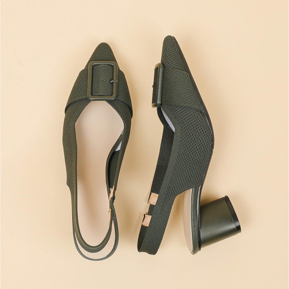 Fashion Sandals for Women 2025 Summer Pointed Shallow Mouth Knitted Hollow Breathable Buckle Thick Heel High-heeled Sandals Women's