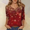 Women's T Shirt CHristmas Print 3/4 Sleeve Daily Weekend Fashion Basic V- Neck Regular Top