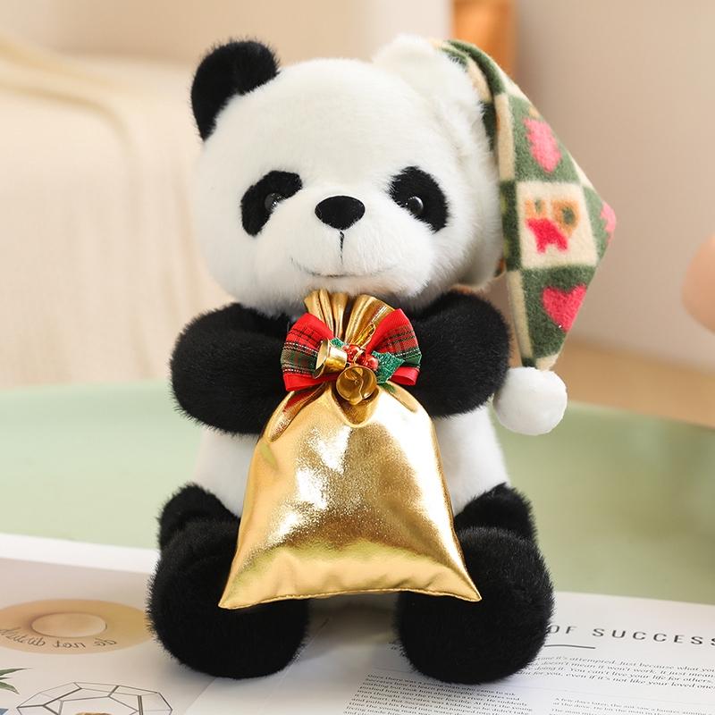 25cm Giant Christmas Panda Plush Toys Soft Pillow Cartoon Animal Bear Stuffed Baby Doll Classic Kids Birthday Christmas Gifts
