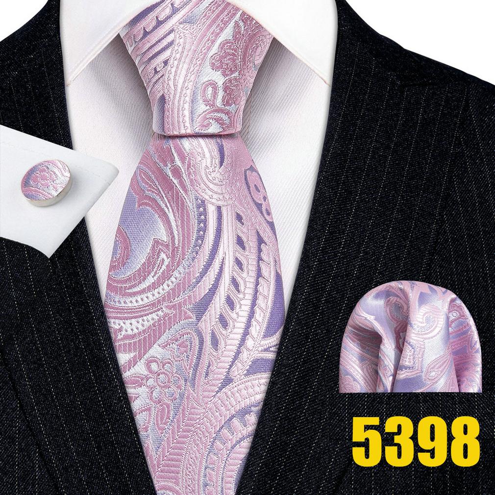 Men Pink Ties Fashion Classic Striped Paisley Floral Necktie Handky Cufflinks Set Formal Wedding