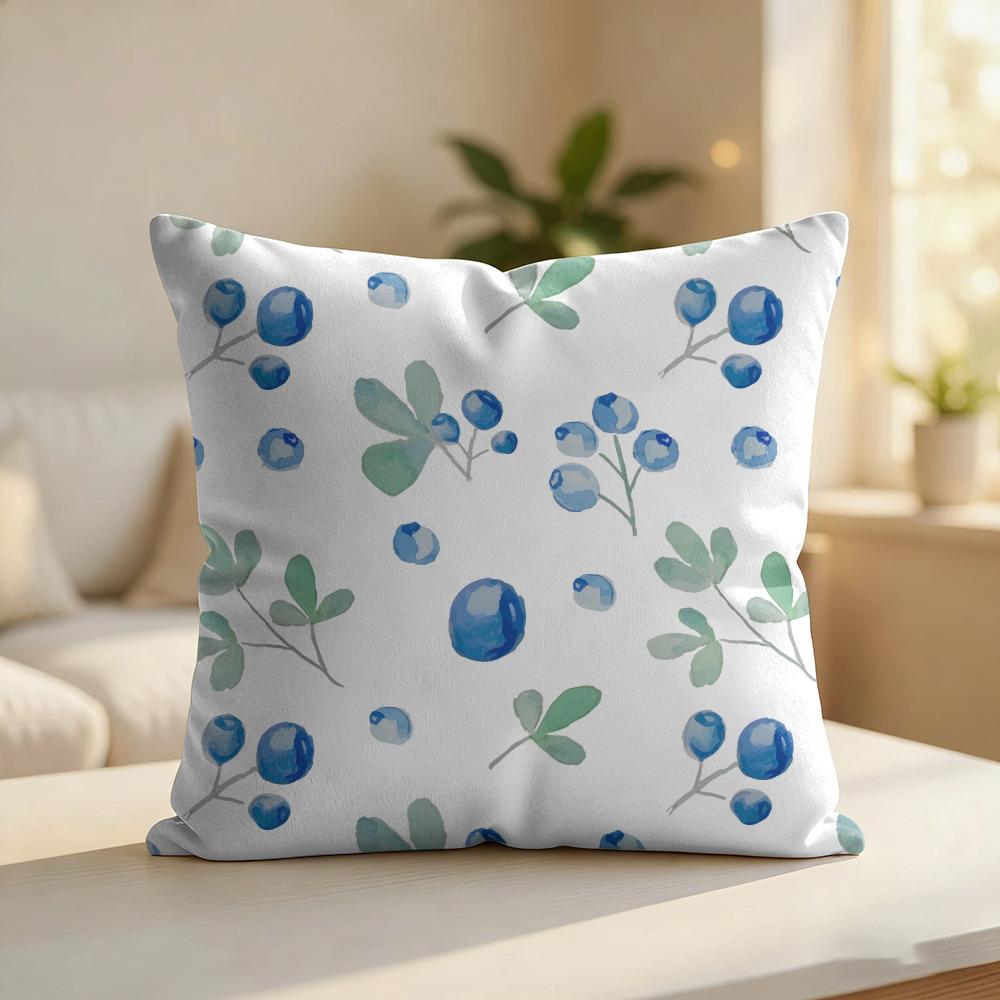 Blueberry Pattern Cushion Cover Silky Short Plush Invisible Zipper Dustproof Sofa Pillow Case For Home Decor