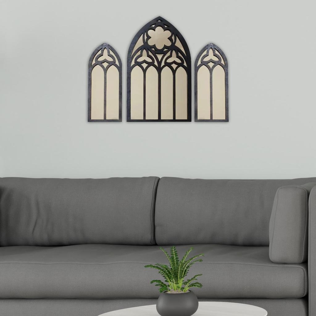 3x gotická nástěnná zrcadla Vintage Goth Room Dekor Katedrála Obloukový rám Oblouková nástěnná zrcadla do ložnice Obývací pokoj Domácí dekorace