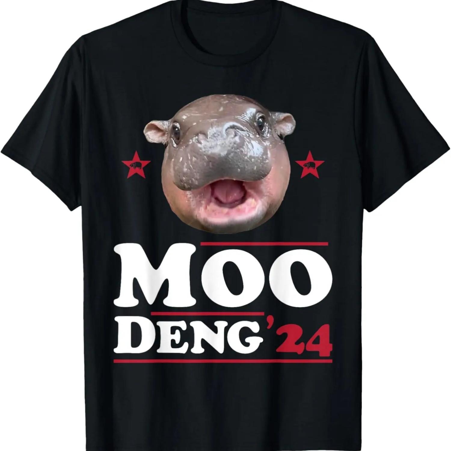 Moo Deng Hippo Shirt Cute Baby Pygmy Funny Election 2024 T-Shirt S чёрный