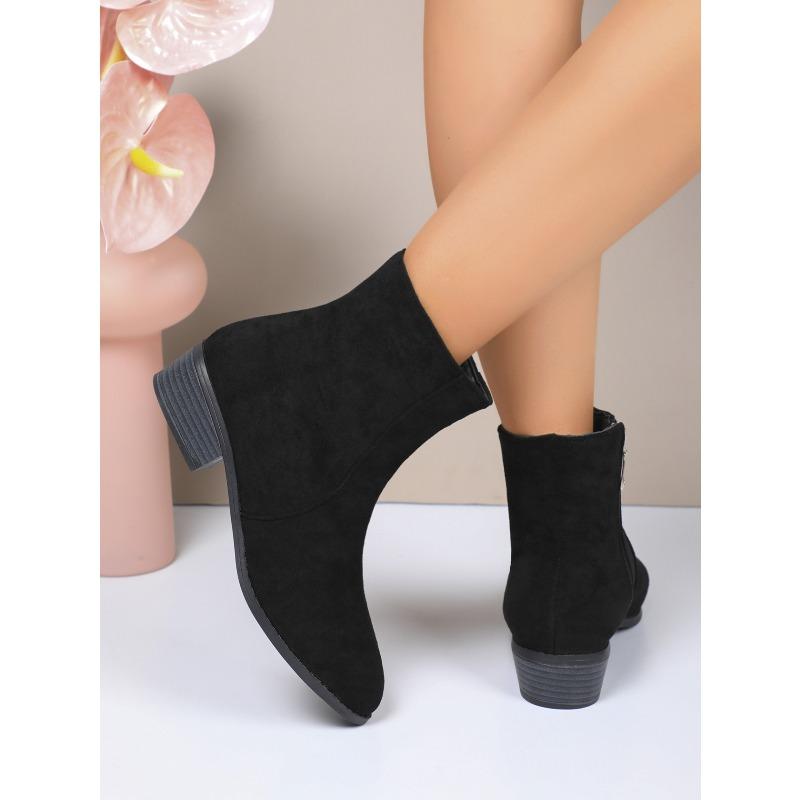 Europeiske og amerikanske utenrikshandel sideglidelås tykk hæl semsket skinn Martin-støvletter dame grenseoverskridende lav hæl stor størrelse tynne korte bare støvletter