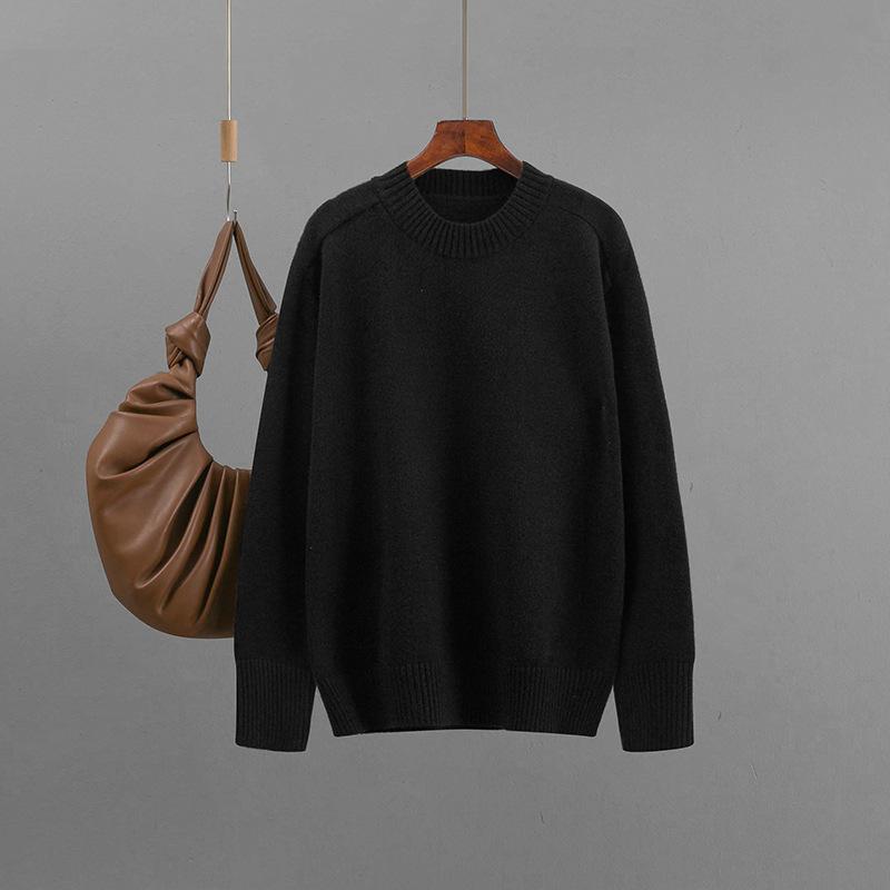 Autumn and Winter New Basic Round Neck Solid Color Loose Pullover Sweater, Women's Knitted Base Layer Top
