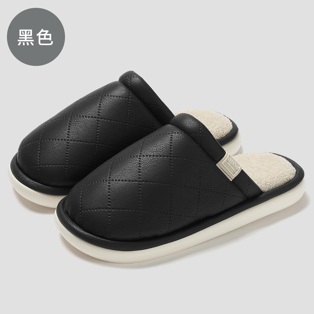 Home Cotton Slippers Winter Pu Waterproof Indoor Home Large Size Warm Plush Cotton Mop