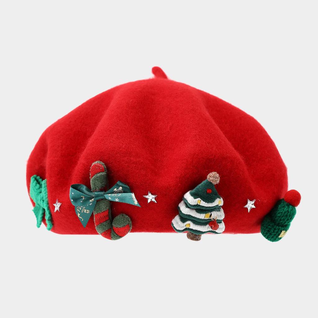 Damen Woll-Bogen-Baskenmütze - Koreanischer Stil Rot Weihnachten Wintermütze