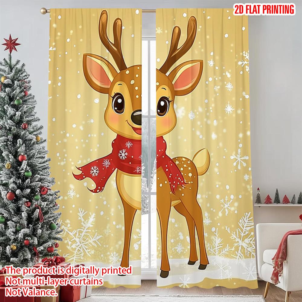 

2 шт. рождественские шторы для окна с 2D плоской печатью, милые мультяшные северные олени (2) 100% Полиэстер Без Электричества Семейная Вечеринка для 52.50×116.00 CM 2pcs