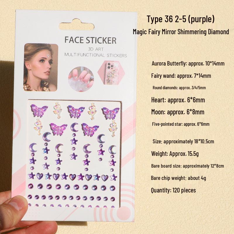 3D Butterfly & Star Face Sticker Set with Rhinestones & Pearls for Kids