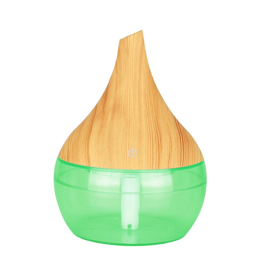300ml Wood Grain Flat Mouth Humidifier with Touch Night Light - USB Mini Aromatherapy and Desktop Companion