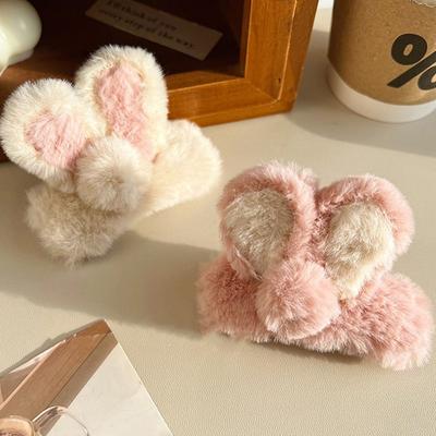 Fluffy Plush Hair Claw Korean Style Sweet Ponytail Clip Winter Plush Claw Clip  Headwear