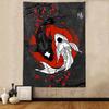 Japanese Yin Yang Koi Tapestry, Oriental Wall Hanging, Chinese Fish Wall Decor for Bedroom Living Room, Zen Home Decor