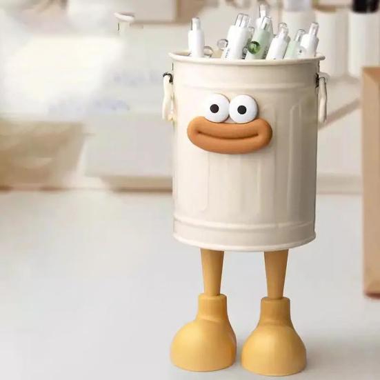 Cartoon Pen Holder Large Capacity Cute Simple Retro Storage Bucket for Student Desk Office