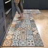 Boho Ethnic Tile Patchwork Kitchen Runner Rug Vintage Floral Pixel Print Non Slip Waterproof Oil Proof Long Floor Mat