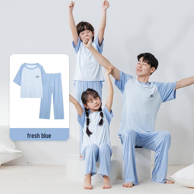 Modal Barnpyjamas: AC-dräkt för pojkar och flickor, kortärmad, set med långbyxor för tonåringar, sommarhemkläder