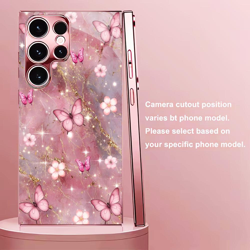 Butterfly Flower Sea Madam Pink Glass PhoneCase for Samsung Galaxy S26 S25 S24 S23 S22 S21 FE Ultra Plus Dropresistant Female