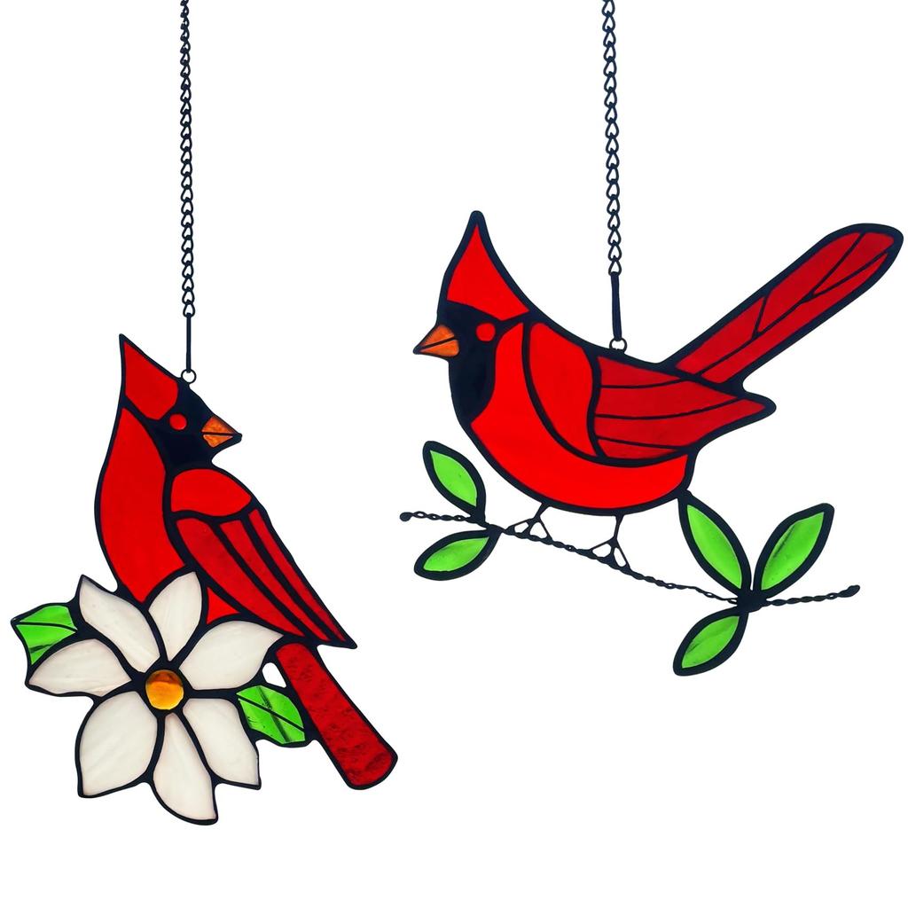 Modern Handmade Stained Glass Cardinal Suncatcher Red Bird Window Hanging Home Wall Art Decor Creative Gift