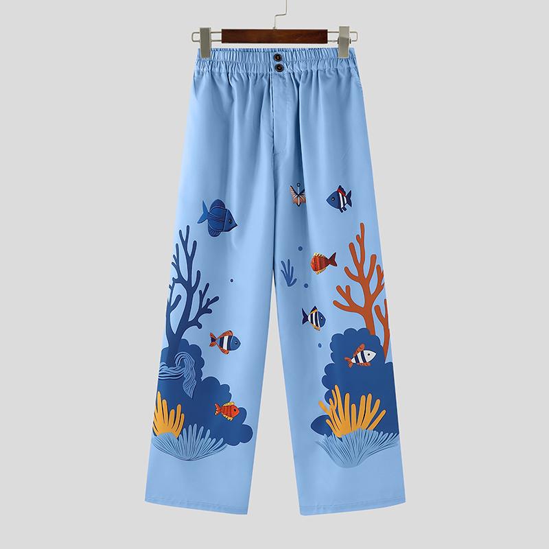 INCERUN Men Casual Loose Elastic Waist Printing Long Pants Trousers with Pockets