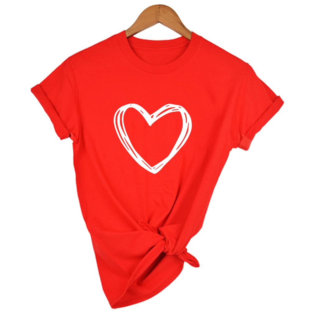 Heart Print Graphic T Shirt Women Short Sleeve Round Neck Harajuku Tshirt Female Aesthetic Tees Tops