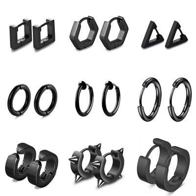 Stainless Steel Stud Earrings Without Pierced Earclips for Men and Women's Personality Black Punk Earrings