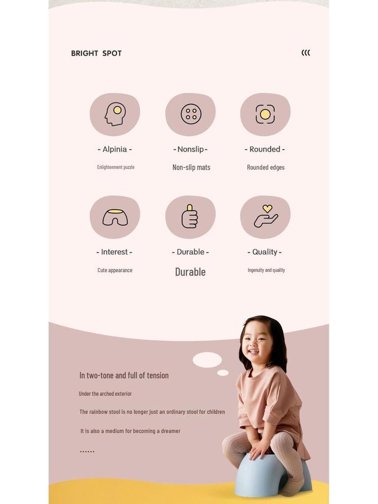 Creative Rainbow Storage Stool for Kids - 3D Cushion, Non-slip, Round Foot Stool for Living Room or Shoe Changing.