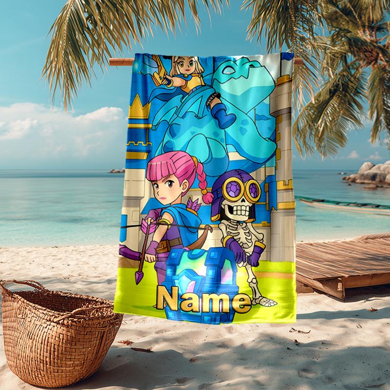Custom Name Ultra-Soft Beach Towel with Clash Royale Theme,Ideal for Pool - Camping, Diving - Perfect Travel Essential, Vibrant Beach Towel.