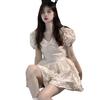 First Love White Moonlight Student Bubble Sleeve Dress Women's Summer New Jacquard Princess Style Short Tutu Dress