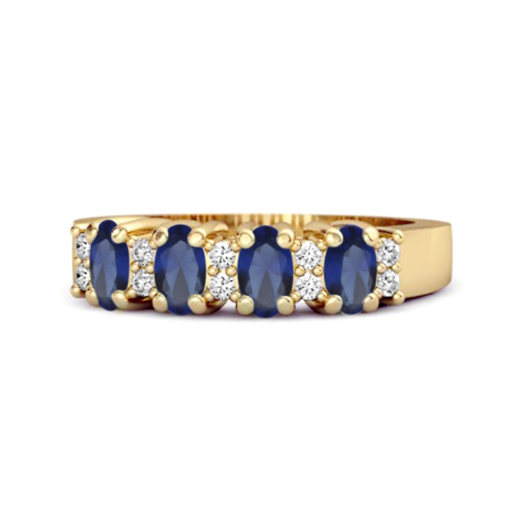 Blue Sapphire Oval Half Eternity Ring - 925 Sterling Silver Gold Vermeil 7.5 жёлтый