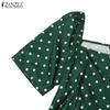 ZANZEA Women Casual Square Collar Short Sleeve Polak Dot Print Dress