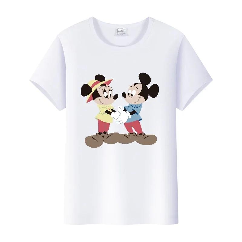 Fashion Disney Cartoon Men Tshirt Female Tops Summer Women Short Sleeve T-shirt Gothic Tee Ladies Mickey Mouse Graphic Clothes