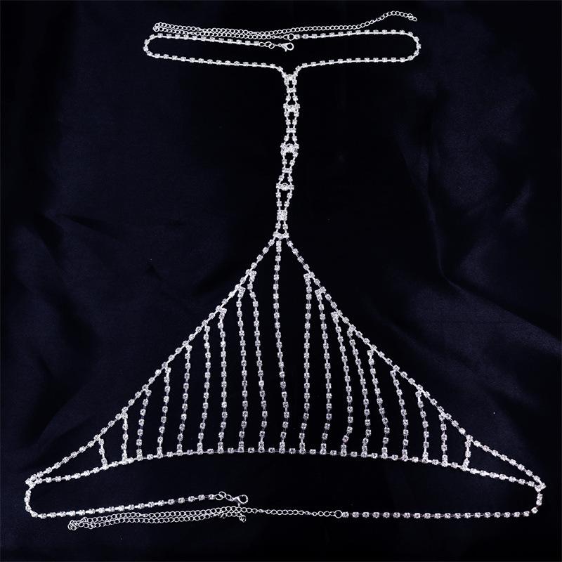 Fashion Rhinestone Body Chain Set, Sexy Multi-Layer Necklace Bra Integrated Chain Thong Accessories Gold plated