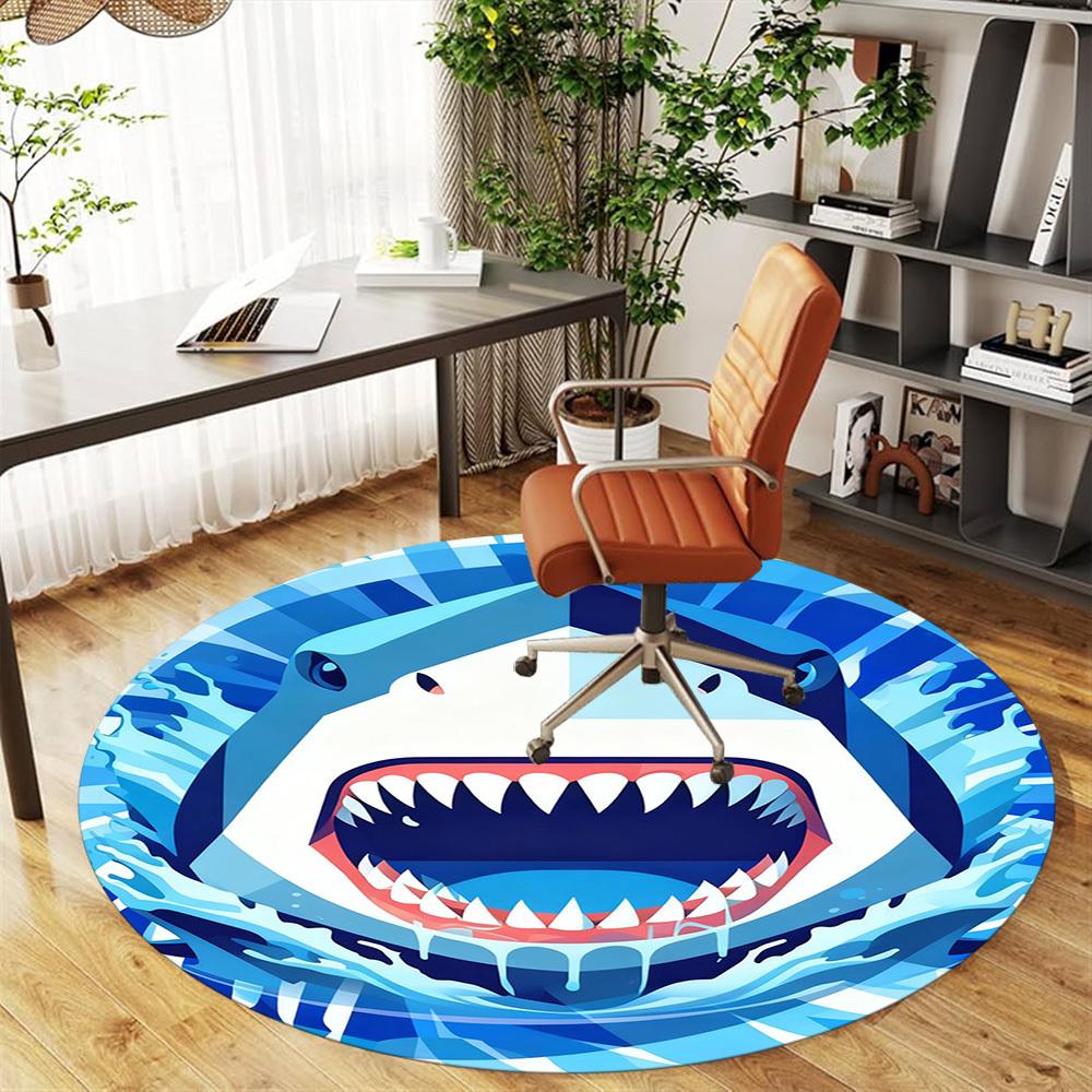 1PC Shark Teeth Water Round Chair mat Area Rug - Non-Slip, Floor Mat for Office, Bedroom, and Indoor Decor -Gift D1127186