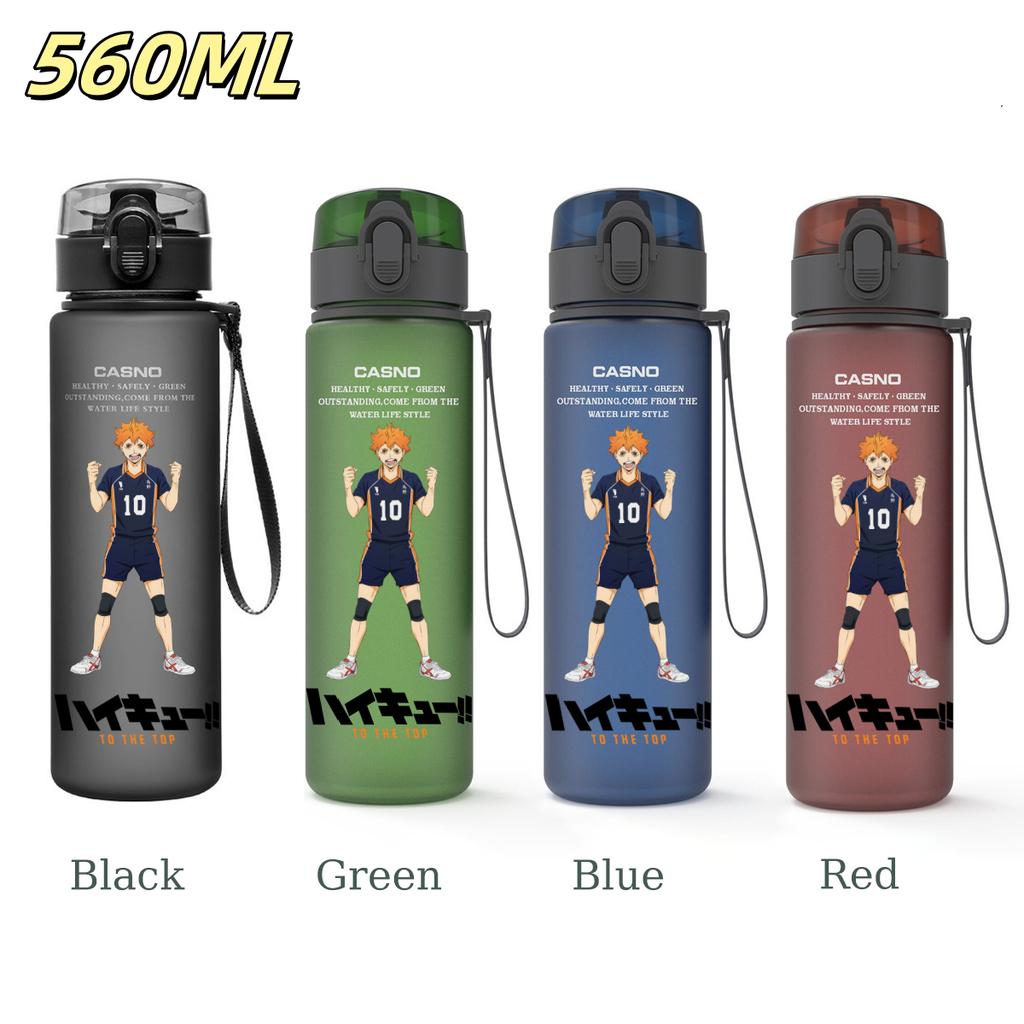 Anime Haikyuu Sports Water Bottle Leak Proof Frosted Plastic Cup Portable Rope Fitness Outdoor Travel 560ML with for Kid Friendly Entertaining Fun