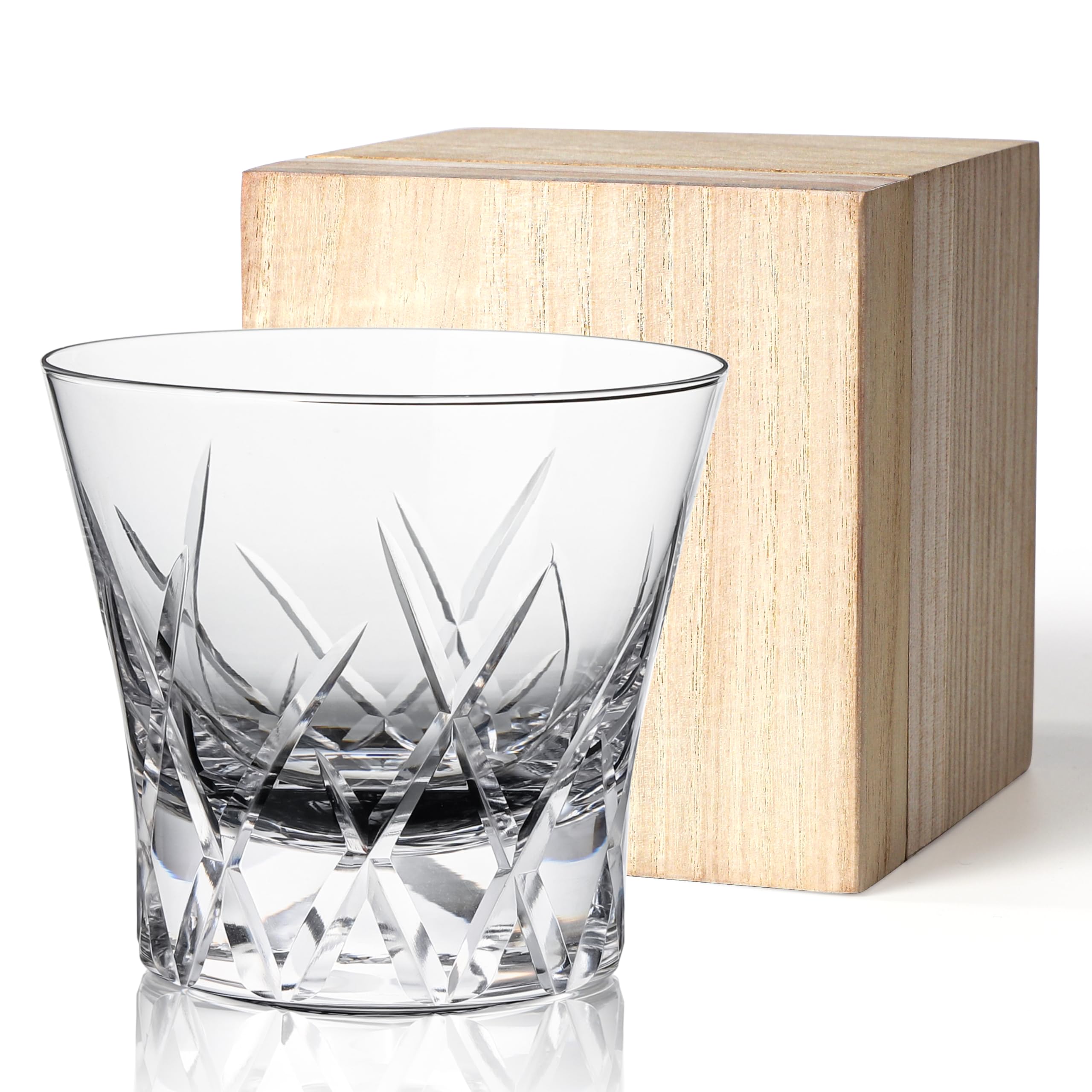 

Crystal Rocks Glass, Whiskey Glass, Sake Glass, Hand-Carved, Premium Handcrafted, Hand-Polished Cut, Delicate Shine, 230ml, Wooden Boxed