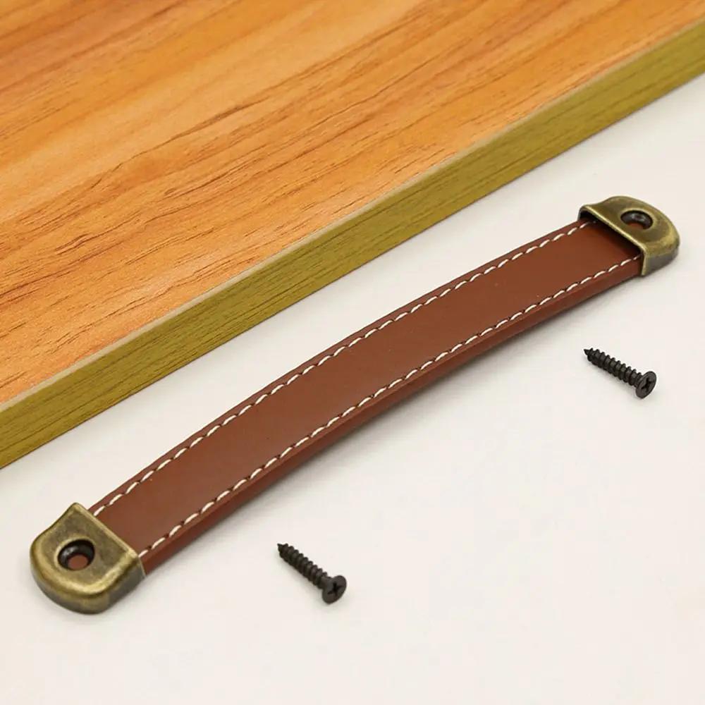 Nordic With Screws Leather Handle Square Soft Drawer Handle 96/128/160mm Zinc Alloy Door Knobs Cabinet