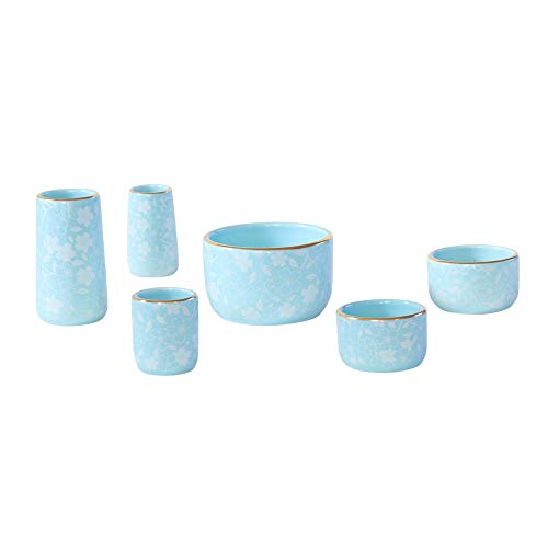 Керамический буддийский алтарный набор [6 шт.]  Космос  Узор с синими цветами сакуры