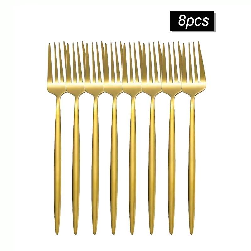 

8/16Pcs Stainless Steel Dinner Forks, Gold Tableware Fruit Steak Salad Forks, Suitable For Restaurant Banque Party