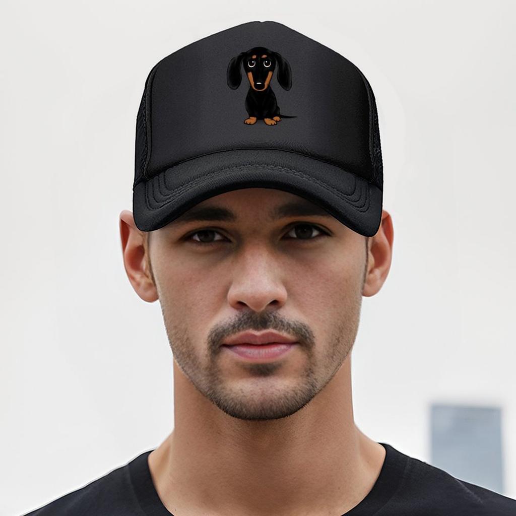 Cute Black and Tan Smooth Coated Dachshund Cartoon Dog Baseball Cap Tea Hat Black Designer Cap Golf Men Women's