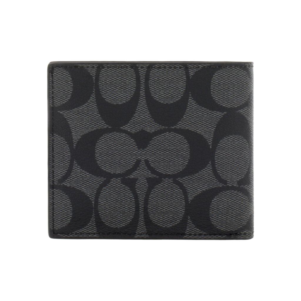 Coach Billfold Wallet 10 Compact Multi-Card Short Folded Canvas PVC Men Wallet Black Gray 66551-QBMI5