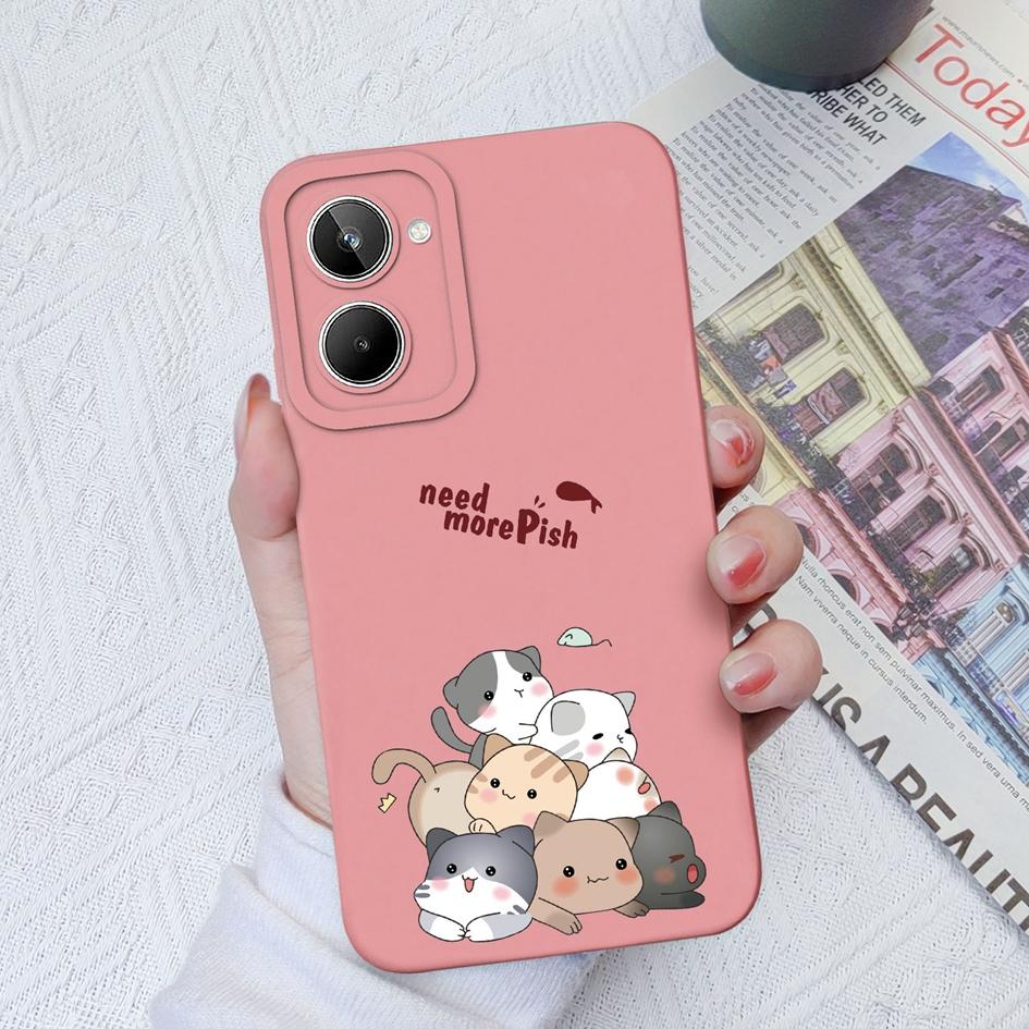 

Для Realme 9 10 Pro + Plus 5 6 7 8 Pro чехол с милым котом защитный квадратный жидкий мягкий силиконовый бампер для OPPO Realme 2 5i 6i 8i 9i Fundas Coque Realme 7 4G